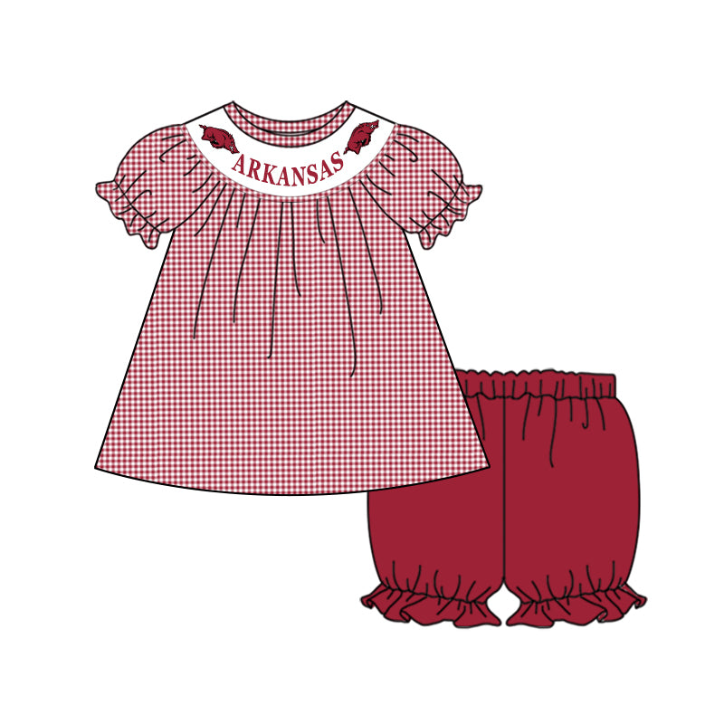 Baby Girls Arkansas Team Tops Elastic Shorts Clothes Sets preorder (moq 5)