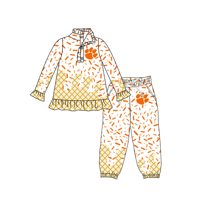 preorder(moq 5) Baby girls Orange Paw Team long Sleeve Tee Shirt pants Clothes Sets