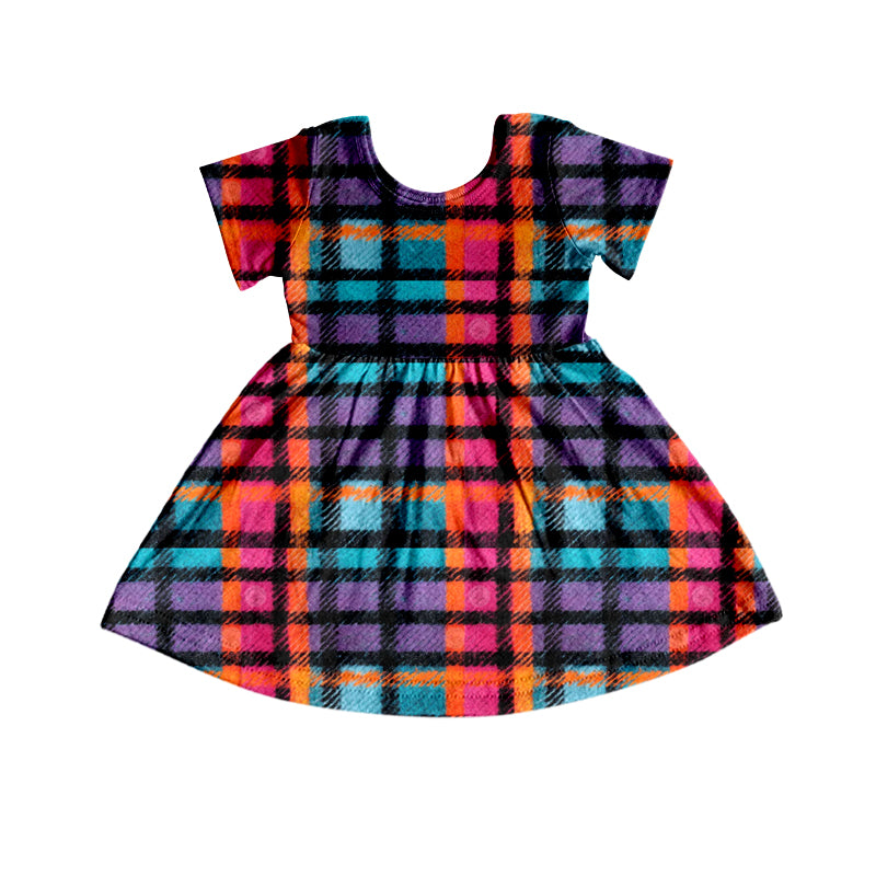 Preorder (moq 5)Baby Girls Halloween Checkered Twirl Knee Length Dresses