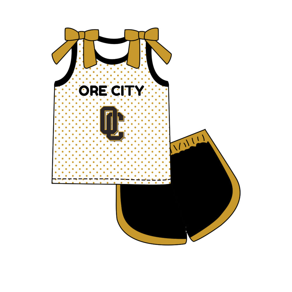 Preorder (moq 5)Baby Girls Bows Ore City Polka Dots Top Short Team Clothes Set