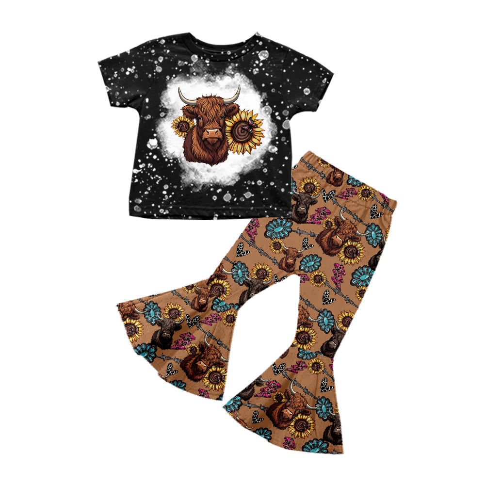 Baby Girls Highland Cow Sunflower Shirts Bell Pants Preorder(moq 5)