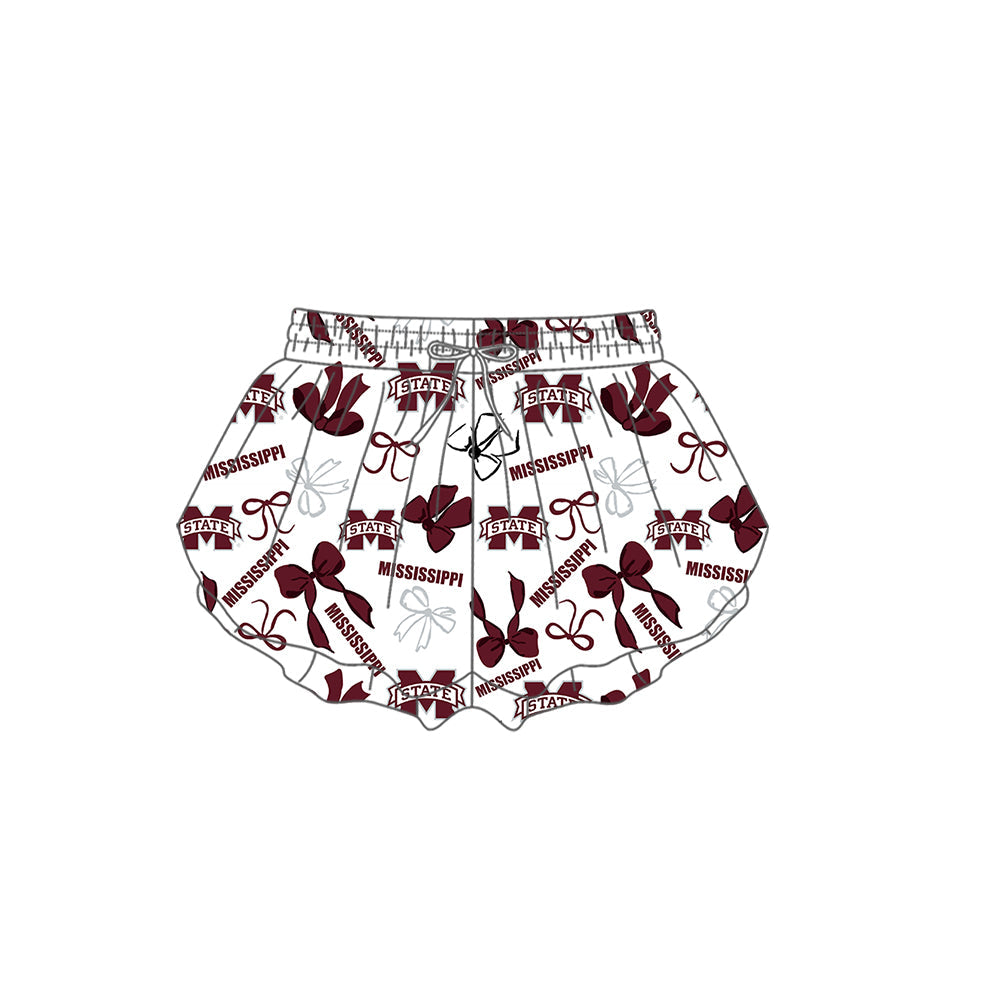 Preorder (moq 5)Baby Girls M State Bows Team Ruffle Shorts Bottom