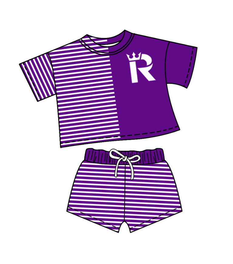 Preorder (moq 5)Baby Girls Purple Stripe Crown R Top Shorts Team Clothes Sets