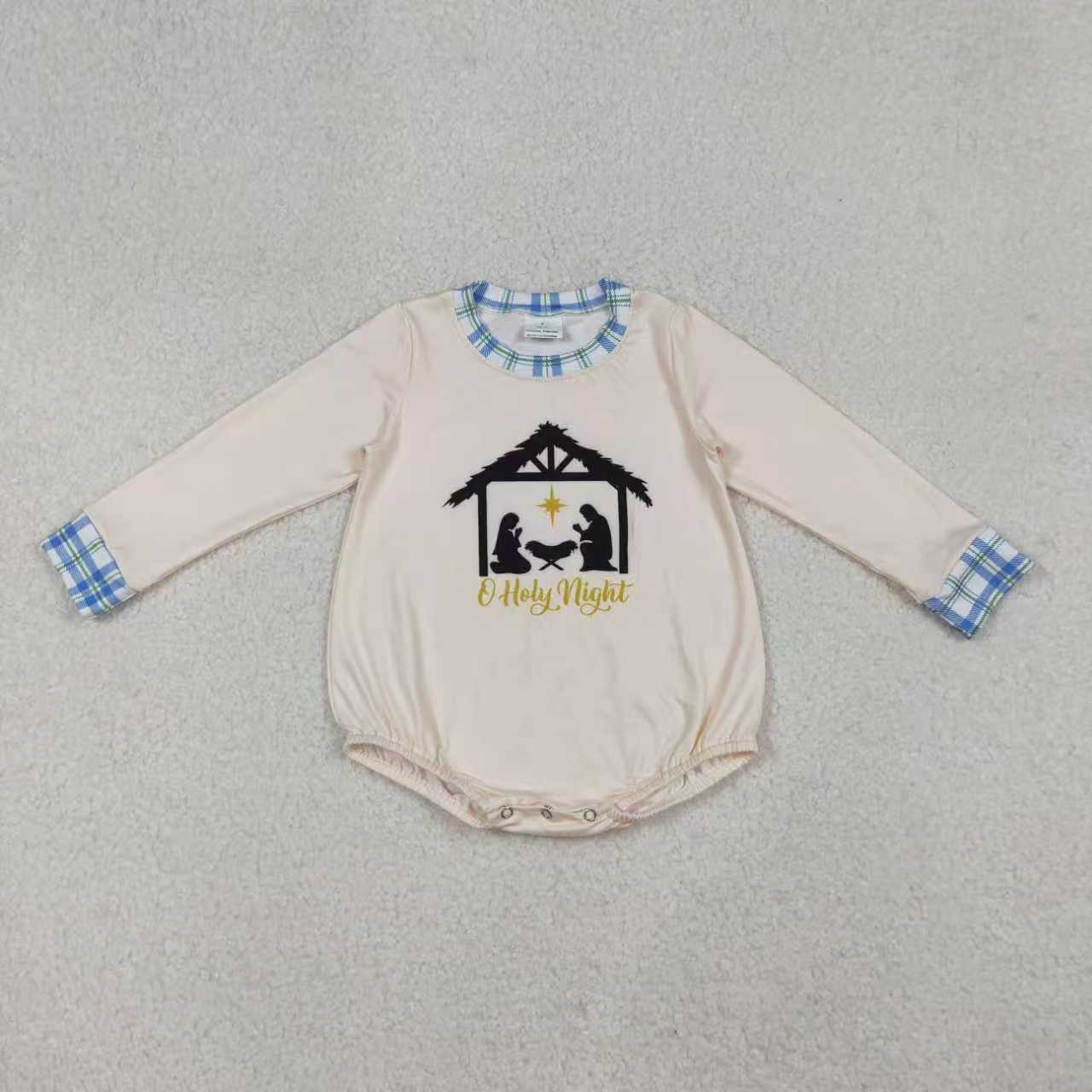Sibling Baby Boys Nativity Long Sleeve Top Checked Pants Christmas Clothes Sets Rompers