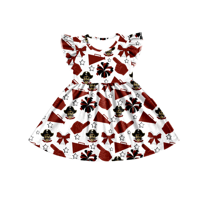 preorder(moq 5) Baby Girls Raiders Wine Cheer Team Knee Length Dresses