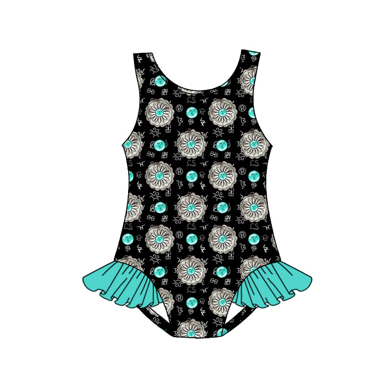 Baby Girls Turquoise Western One Piece Swimsuits preorder(moq 5)