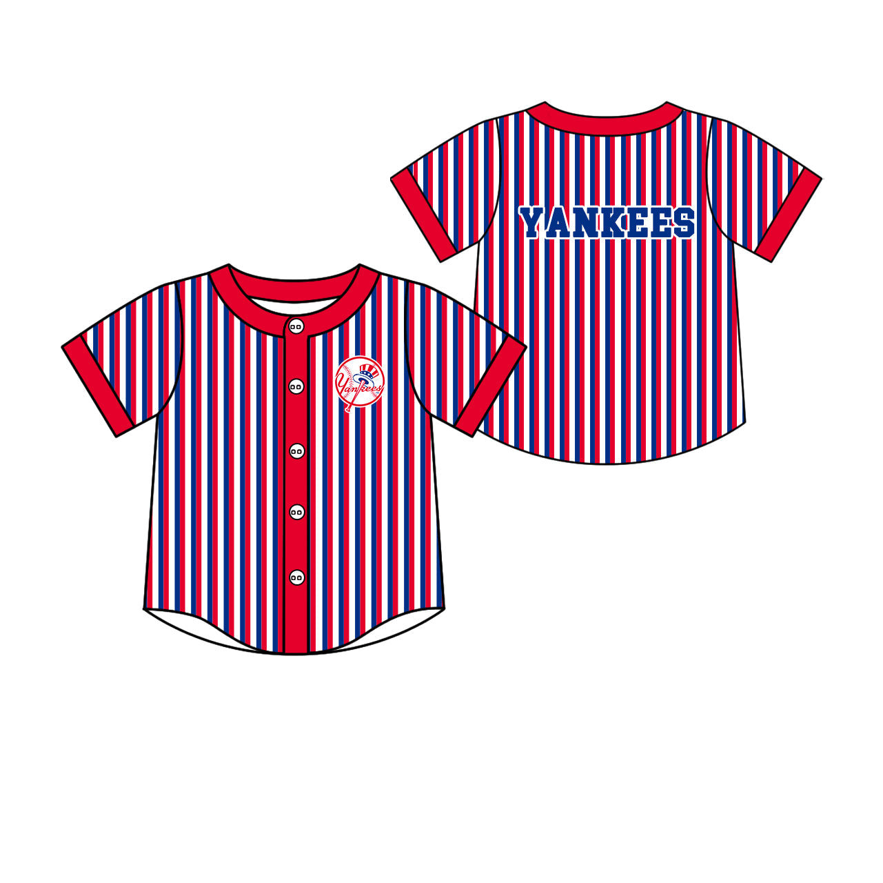 Preorder (moq 5)Baby Boys Short Sleeve Yankees Stripe Team Button T-shirts Top