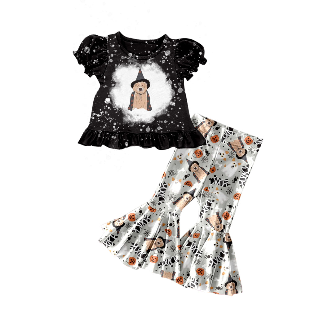 Baby Girls Halloween Dogs Shirt Bell Pants Clothes Sets Preorder(moq 5)