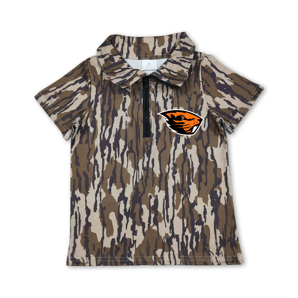Preorder (moq 5)Baby Boys Olive Wood Camo Oregon State Beavers Team Zip Pullovers Top