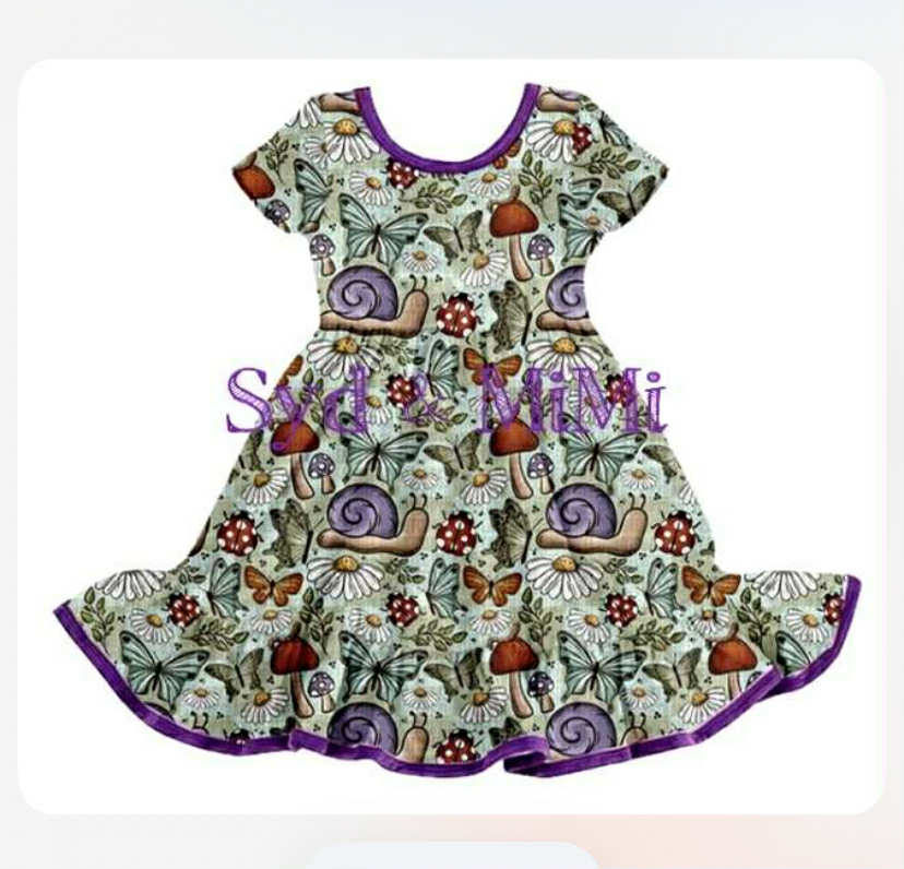 Preorder (moq 5)Baby Girls Butterfly Short Sleeve Twirl Knee Length Dresses
