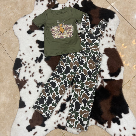 Baby Boys Deer Shirts Camouflage Denim Overall 2pcs Clothes Sets