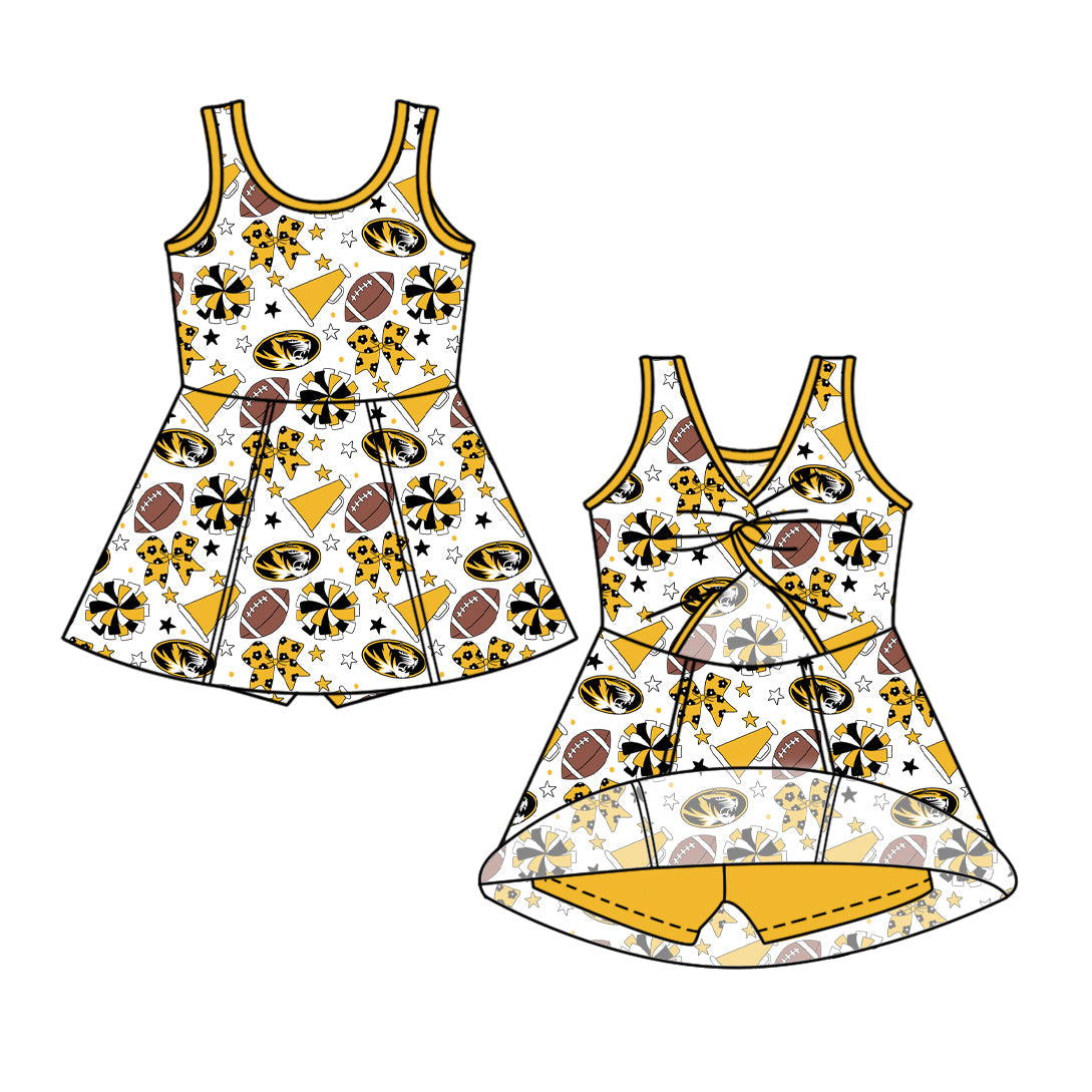 Preorder (moq 5)Baby Girls Sleeveless Bows Stars Footballs Team Shorts Knee Length Dress