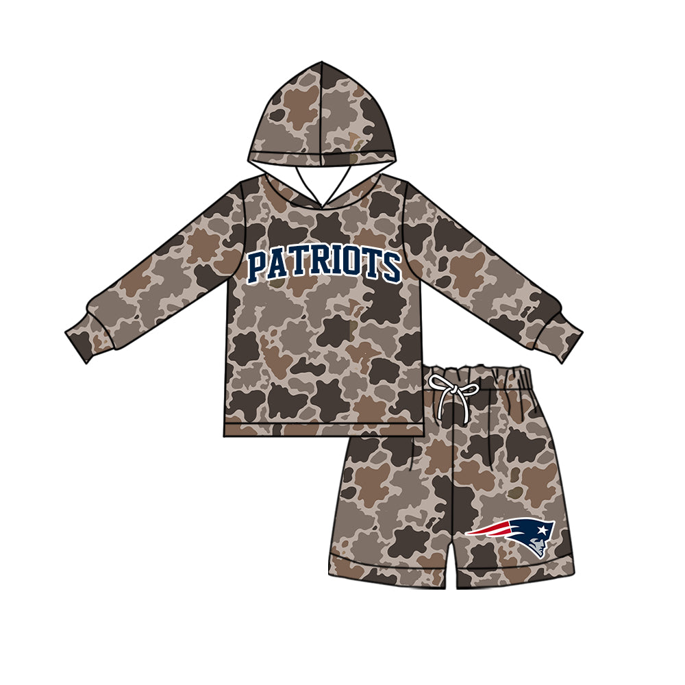 Preorder (moq 5) Baby Boys Brown Camo Patriots Hoodie Short Team Clothes Sets