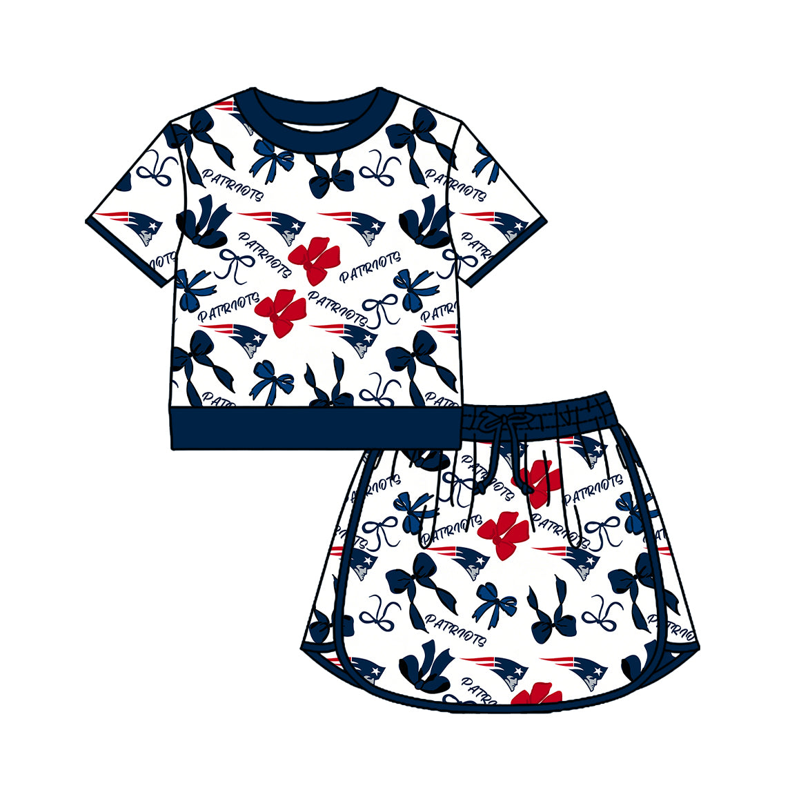 Preorder(moq 5)Baby Girls Bows Patriots Short Sleeve Top Skirt Short Team Clothes Sets