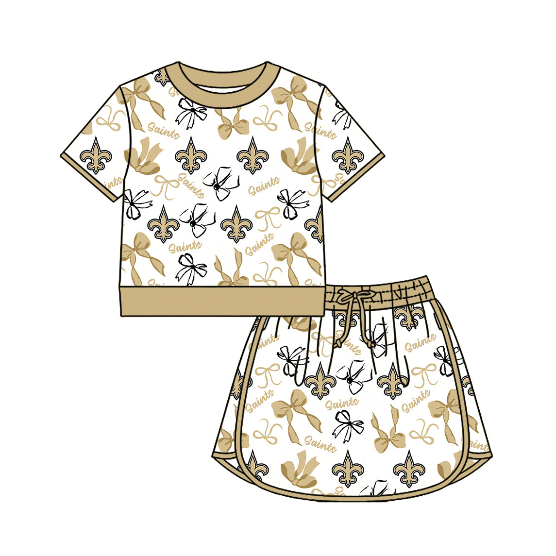 Preorder(moq 5)Baby Girls Bows Saints Short Sleeve Top Skirt Short Team Clothes Sets