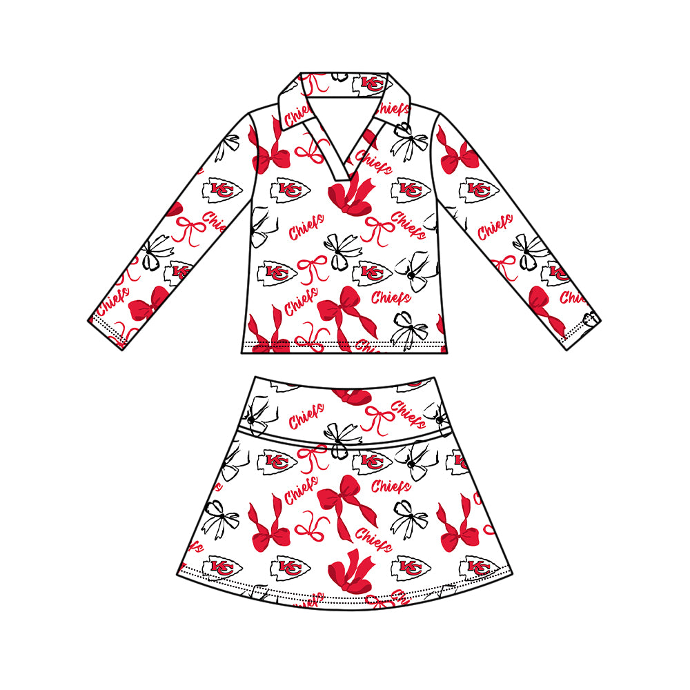 Preorder(moq 5)Baby Girls Bows Chiefs Long Sleeve Top Skirt Short Team Clothes Sets