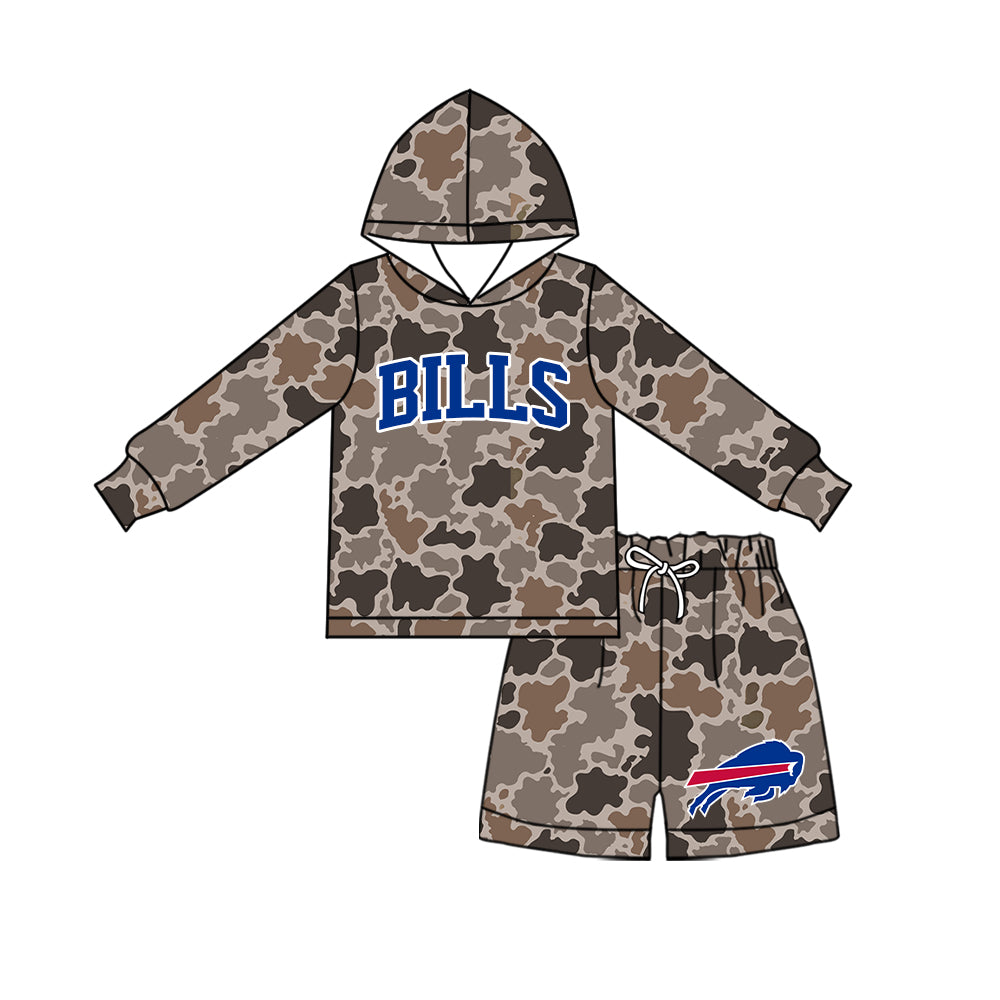 Preorder (moq 5) Baby Boys Brown Camo Bills Hoodie Short Team Clothes Sets