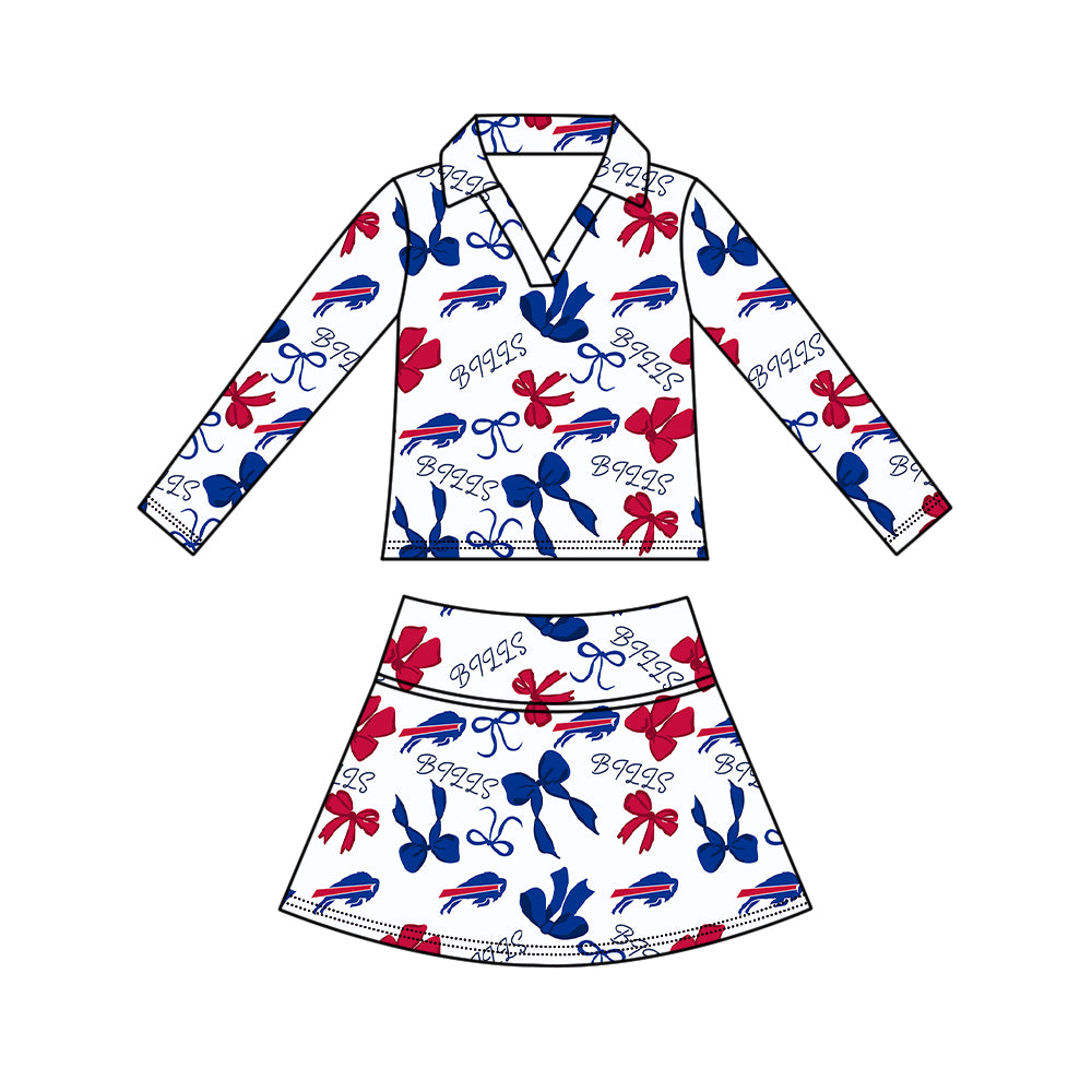 Preorder(moq 5)Baby Girls Bows Bills Long Sleeve Top Skirt Short Team Clothes Sets