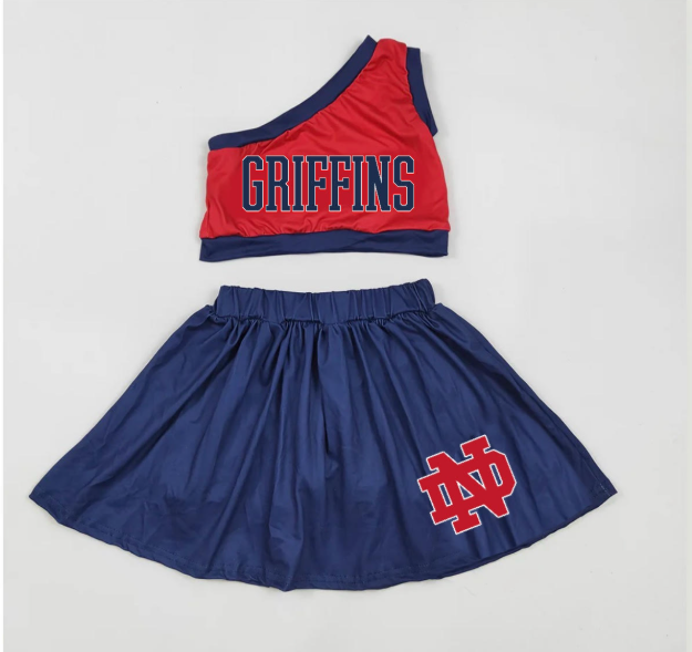 Preorder moq 5 Baby Girls Griffins One Shoulder Top Skorts Team Sets