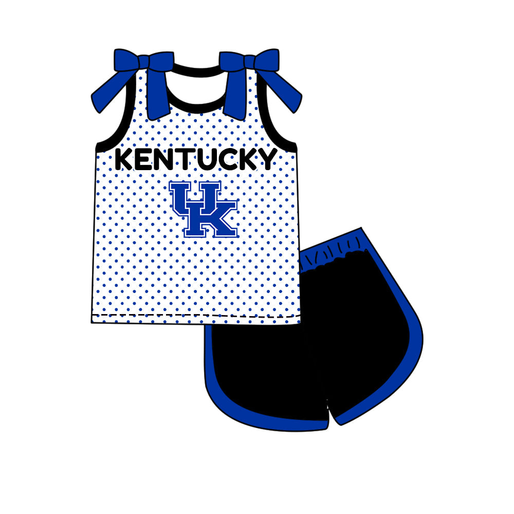 Preorder (moq 5)Baby Girls Bows Kentucky Polka Dots Top Short Team Clothes Set