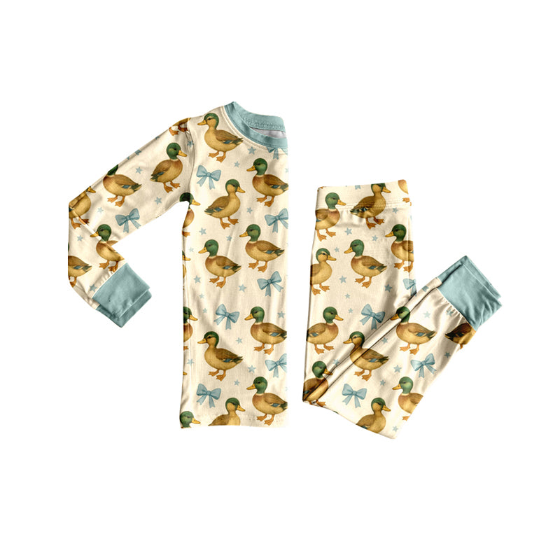 Preorder(moq 5) Baby Kids Cute Mallard Ducks Top Pants Lounge Wear Pajamas Sets