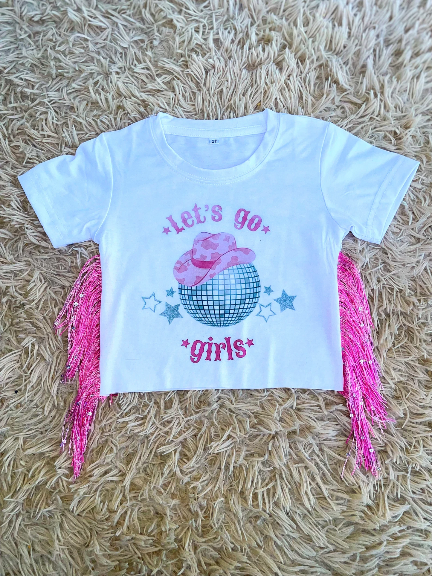 Baby Girls White Let's Go Short Sleeve Tee Shirts Tops preorder(moq 5)