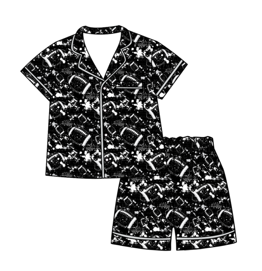 Preorder (moq 5)Baby Girls Tie-dye Footballs Print Button Pocket Top Short Team Pajamas Sets