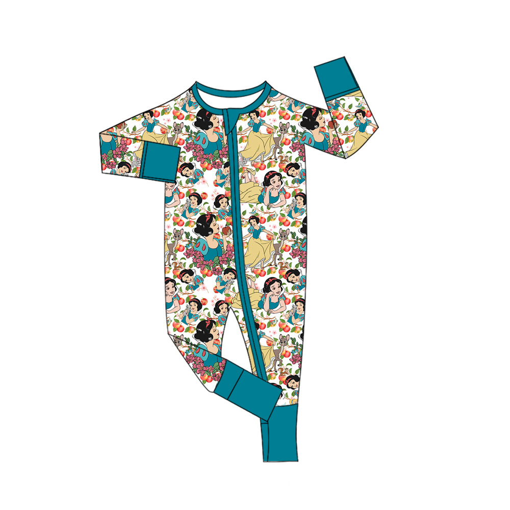 Preorder (moq 5)Baby Girls Cartoon Princess Zipper Footie Rompers