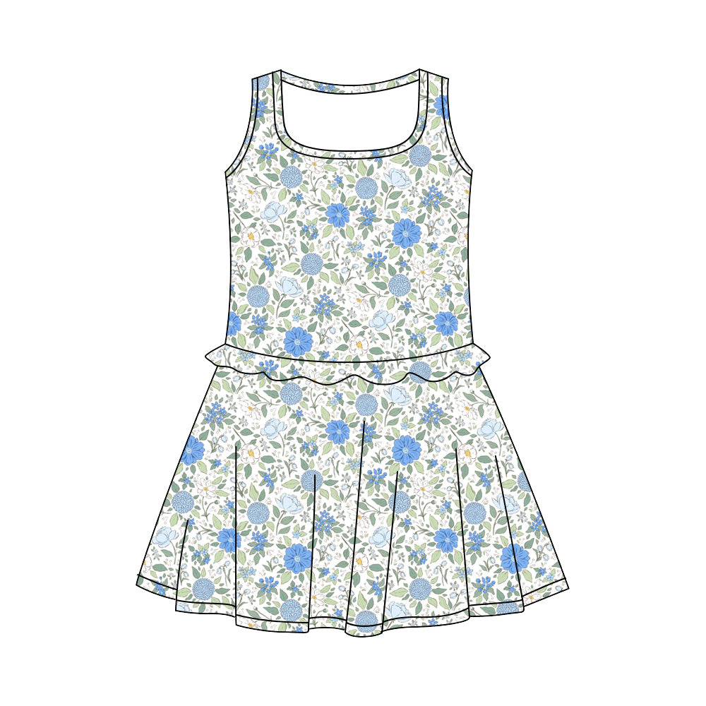 Preorder (moq 5)Baby Girls Sleeveless Colorful Flowers Knee Length Dresses