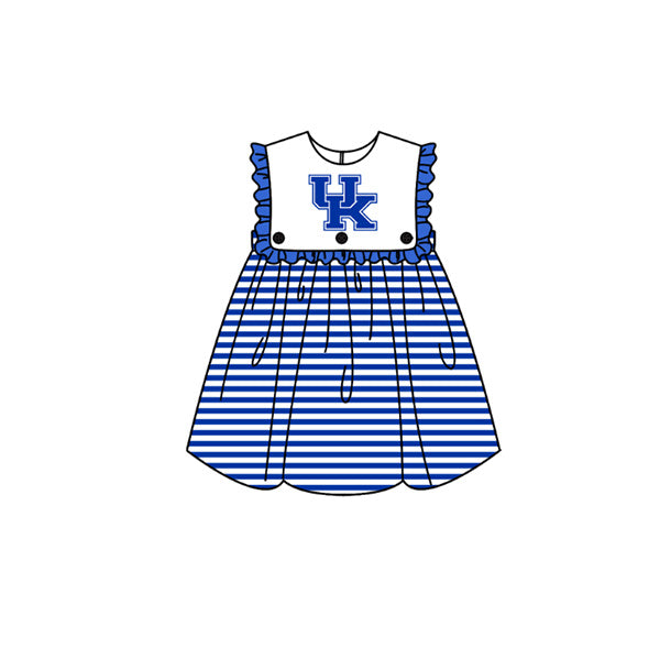 Preorder moq 5 Baby Girls Sleeveless Blue Stripe UK Team Knee Length Dresses