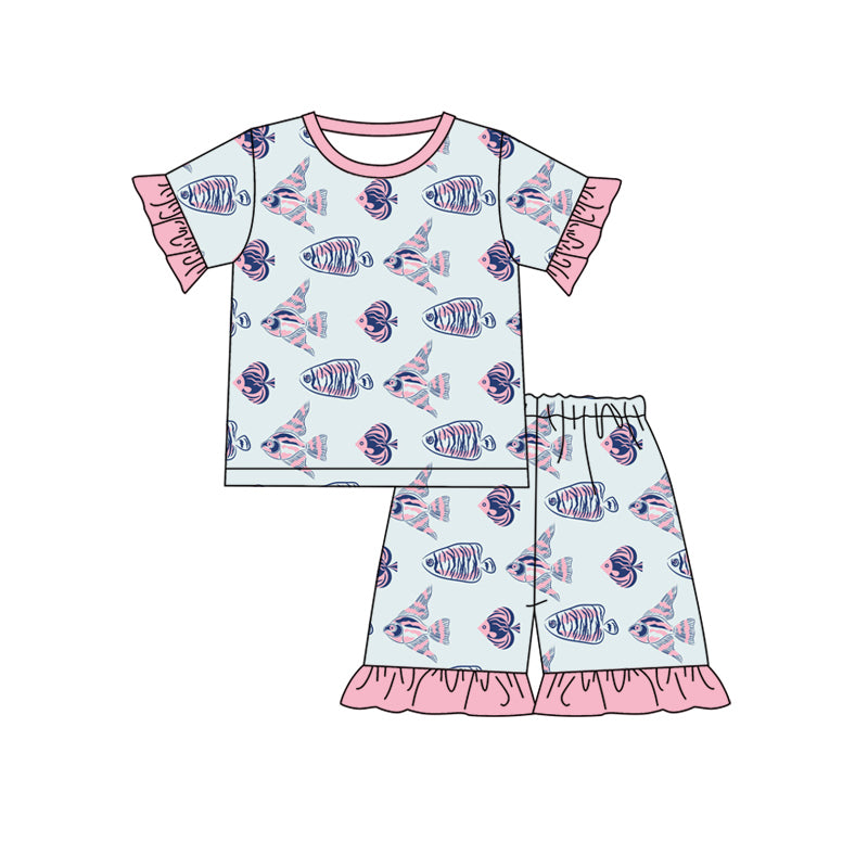 Preorder (moq 5)Baby Girls Fish Cute Summer Shirt Top Shorts Pajamas Clothes Sets
