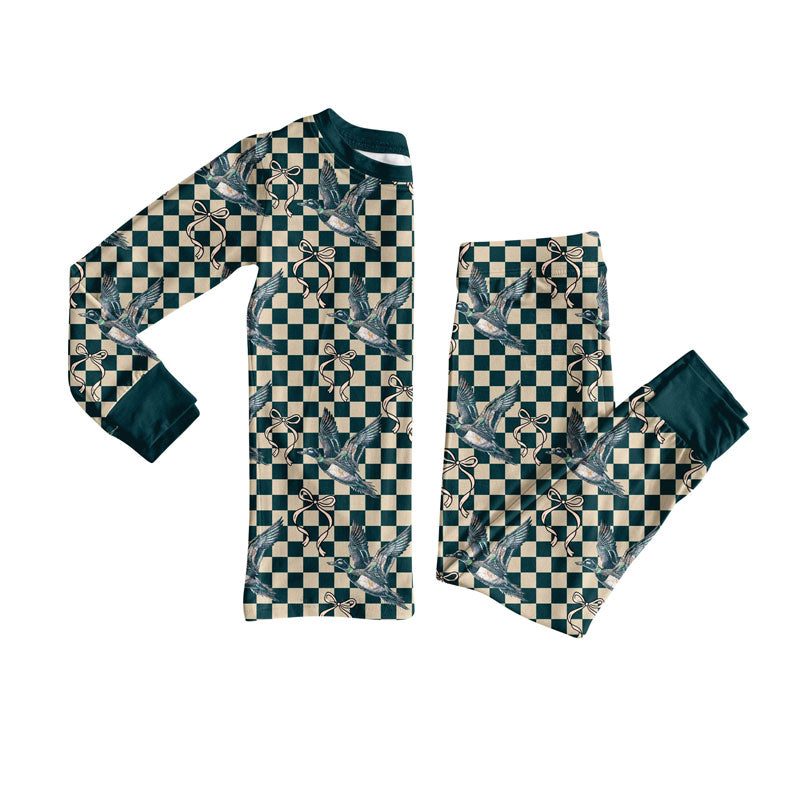 Preorder(moq 8)Baby Girls Checked Bows Camo Ducks Hunting Top Pants Pajamas Sets