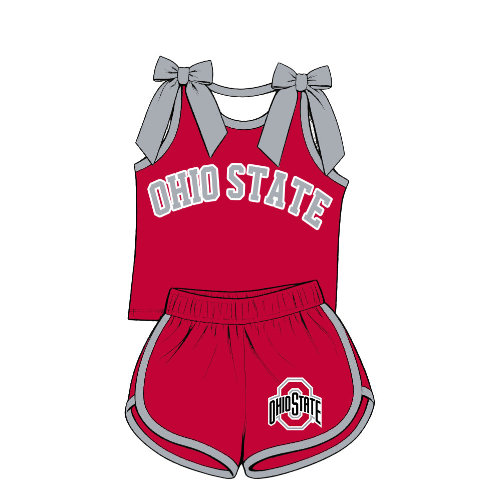 Preorder (moq 5) Baby Girls Grey Bows Ohio State Vest Short Team Clothes Set