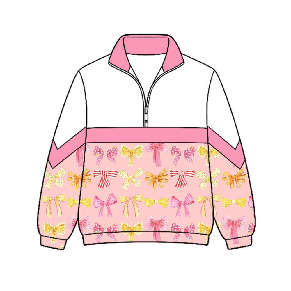 Preorder (moq 5)Baby Girls Colorful Bows Fall Zip Pullovers Top