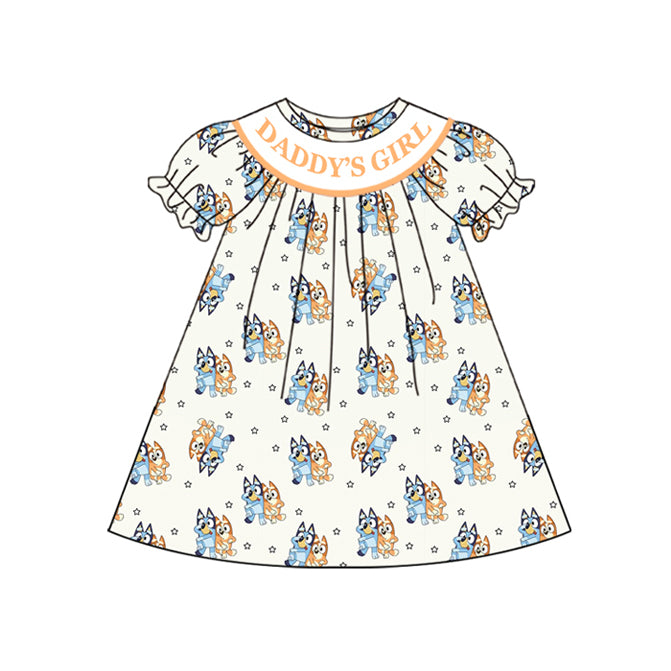 Preorder (moq 5)Baby Girls Daddy's Girl Cute Dogs Print Knee Length Dresses