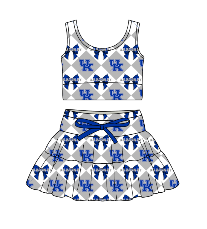 Preorder (moq 5)Baby Girls Team Bows Checked Vests Top Skirt Shorts Clothes Sets
