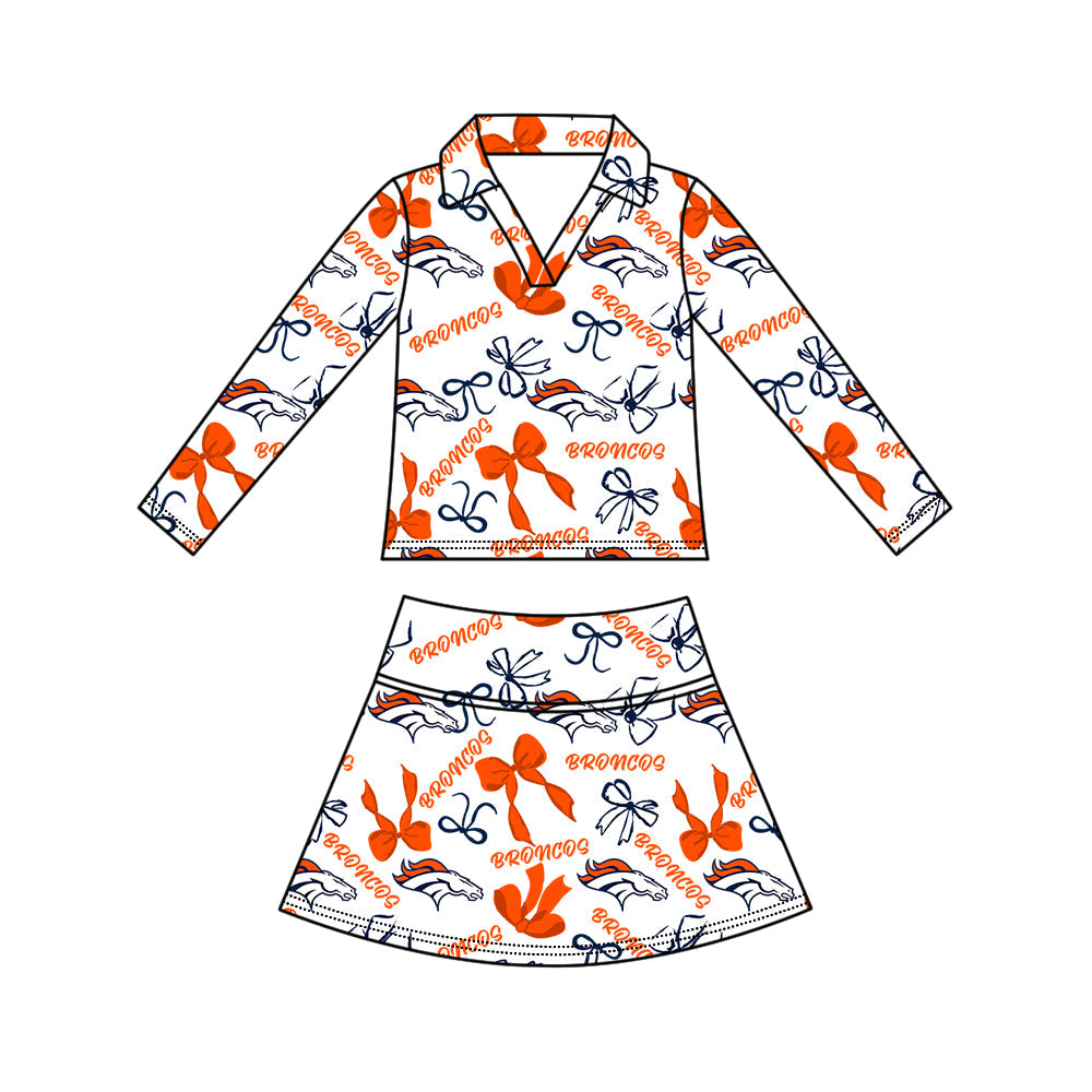 Preorder (moq 5)Baby Girls Bows Broncos Top Skirt Short Team Clothes Set