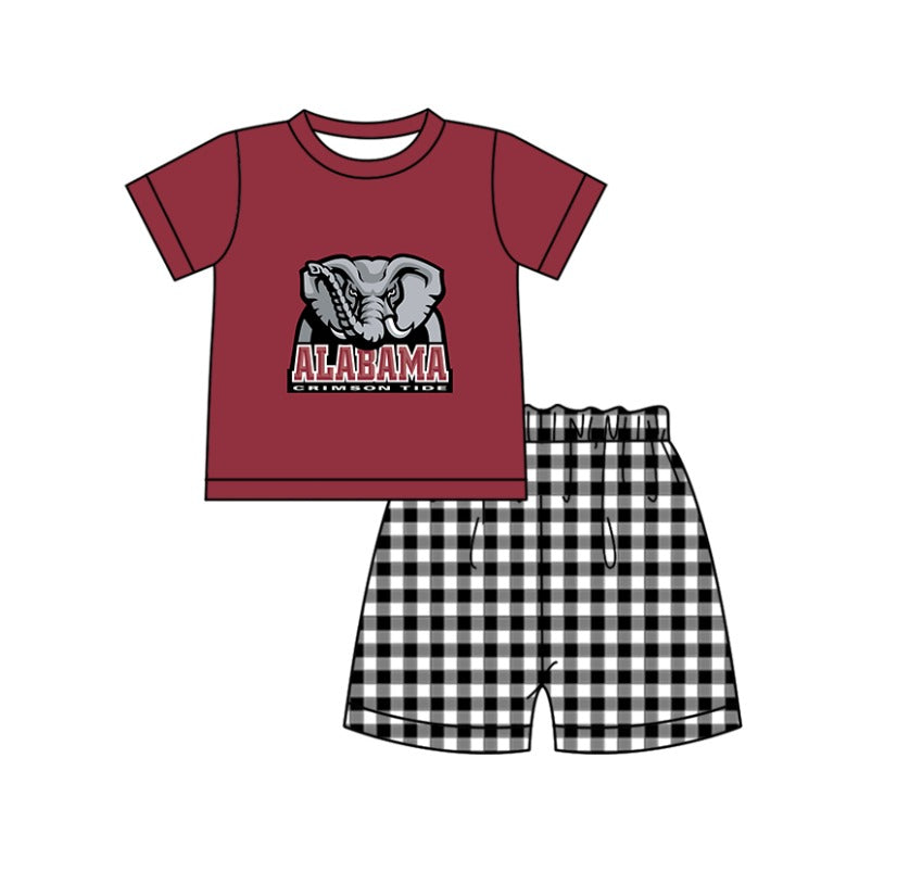 Preorder moq 5 Baby Boys Alabama Elephants Top Checked Short Team Clothes Set