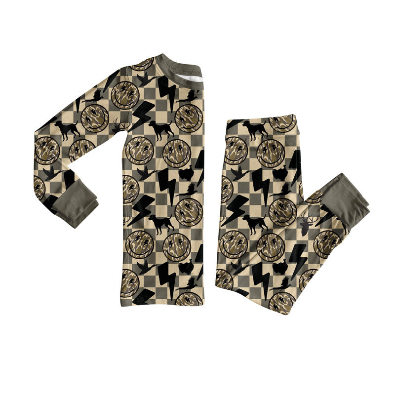 Preorder(moq 8)Baby Boys Checked Smiles Hunting Top Pants Pajamas Sets