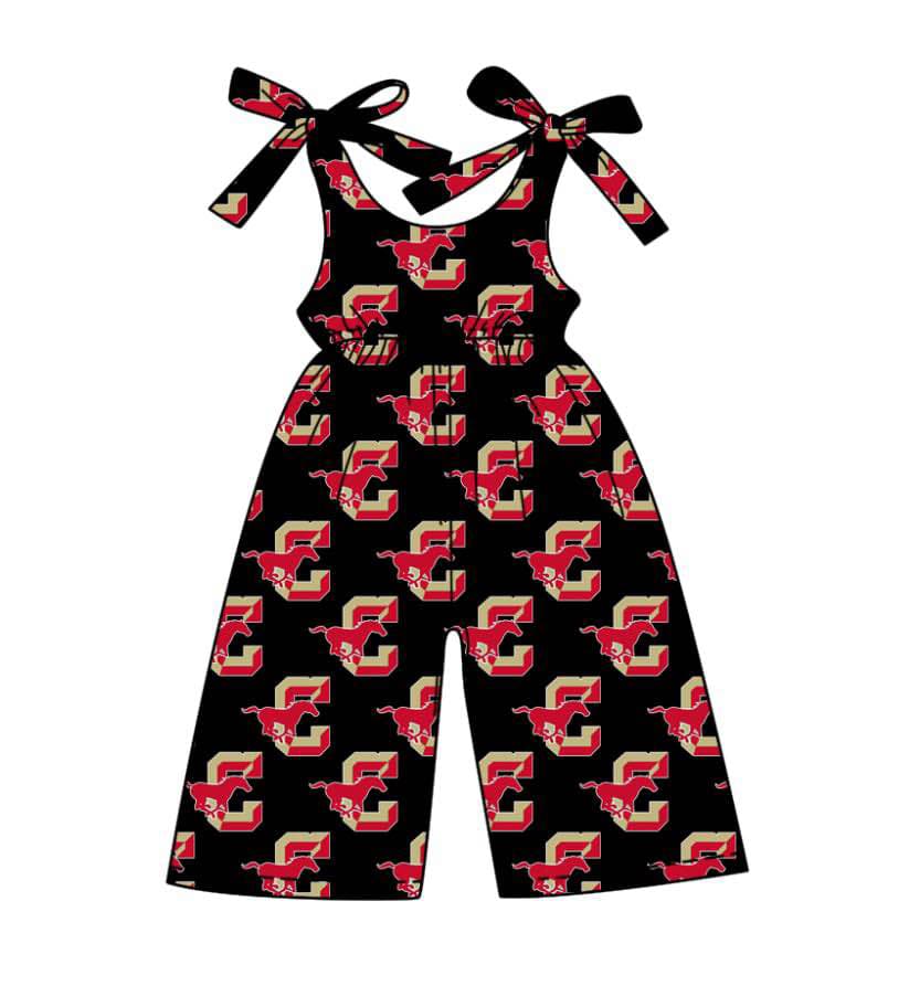 Split Preorder July 20th Baby Girls Bows Strap C Horses Team Pant Jumpsuits