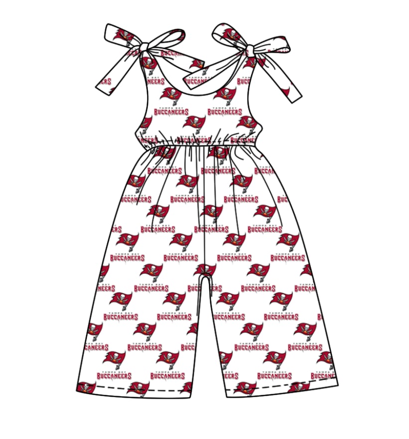 Split Preorder July 20th Baby Girls Bows Strap Buccaneers Team Pant Jumpsuits