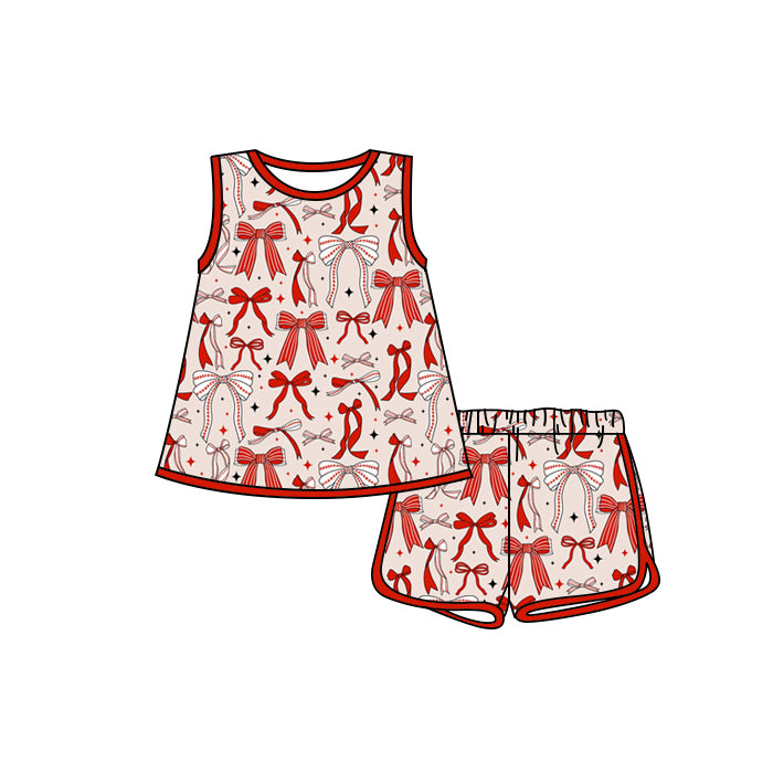 Preorder moq 5 Baby Girls Sleeveless Red Bows Stars Tunic Short 4th Of July Set