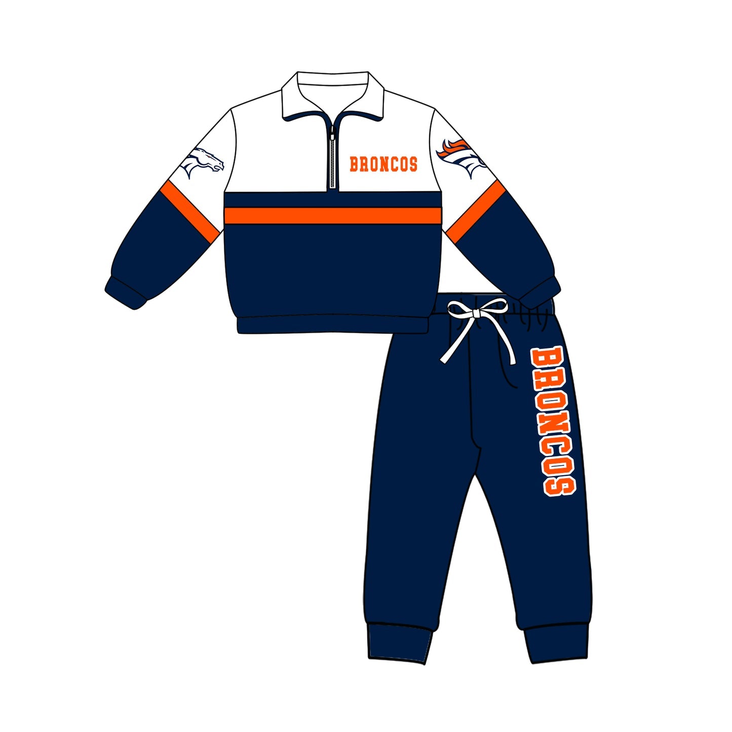 Preorder (moq 5)Baby Boys Broncos Zip Pullovers Jogger Team Clothes Set