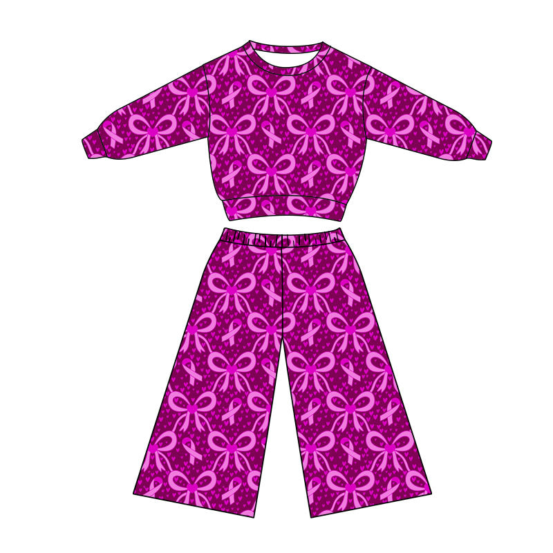 Preorder(moq 5) Baby Girls Hot Pink Bows Hearts Top Flare Pants Valentine Clothes Sets