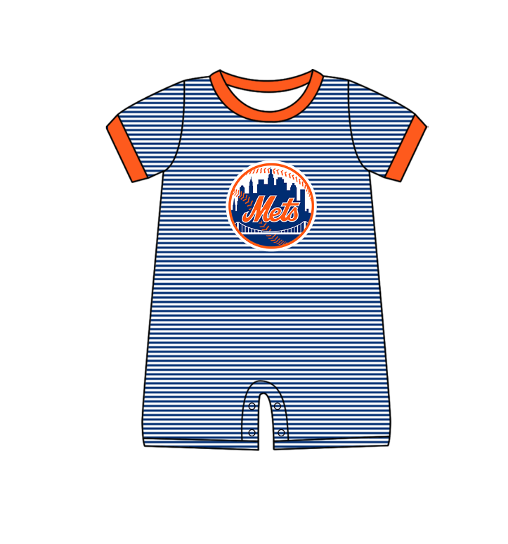 Preorder (moq 5)Baby Boys Short Sleeve New York Mets Stripe Team Rompers