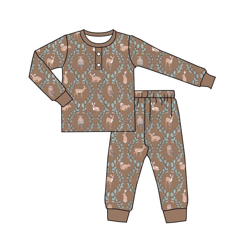 Preorder (moq 5)Baby Girls Animals Flowers Checked Button Top Pants Fall Pajamas Set
