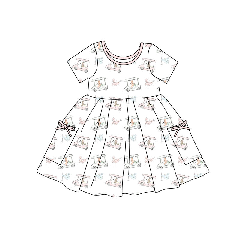 Preorder(moq 5) Baby Girls Golf Trucks Butterfly Pockets Knee Length Dresses