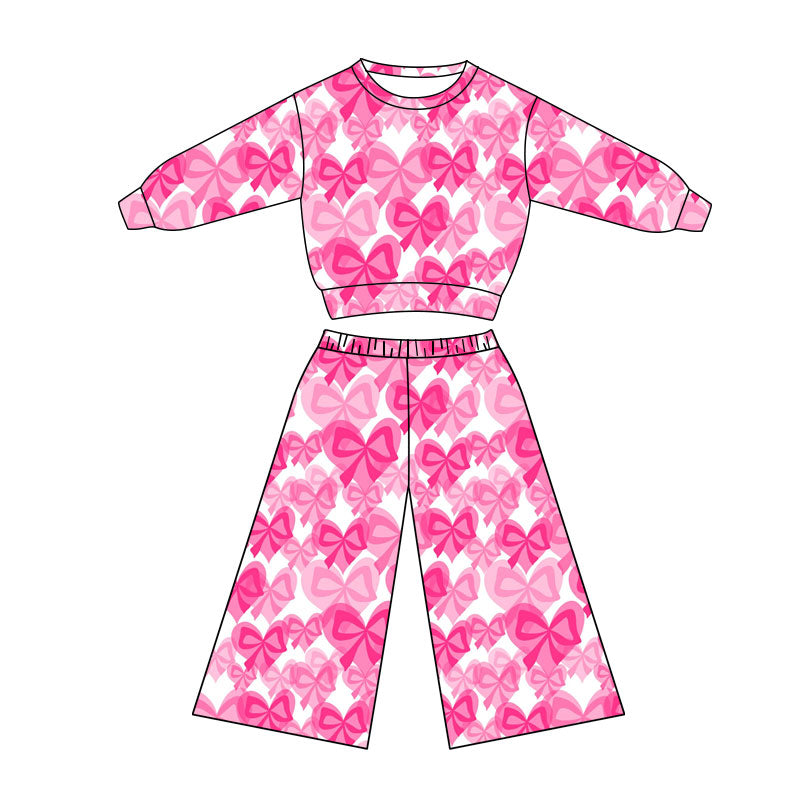 Preorder(moq 5) Baby Girls Pink Bows Hearts Top Flare Pants Valentine Clothes Sets