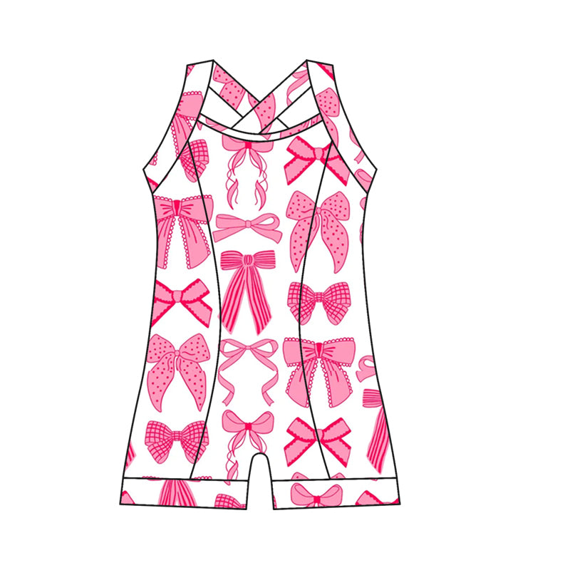 Preorder moq 10 Baby Girls Strap Pink Bows Plaid Activity Wear Yoga Jumpsuits
