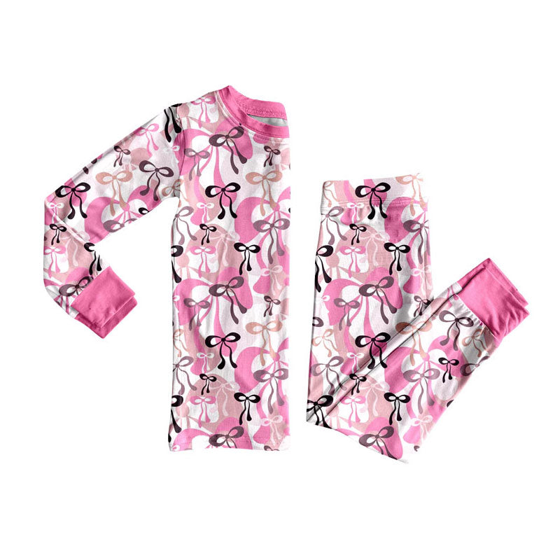 Preorder(moq 8)Baby Girls Black Pink Bows Plaid Top Pant Pajamas Sets